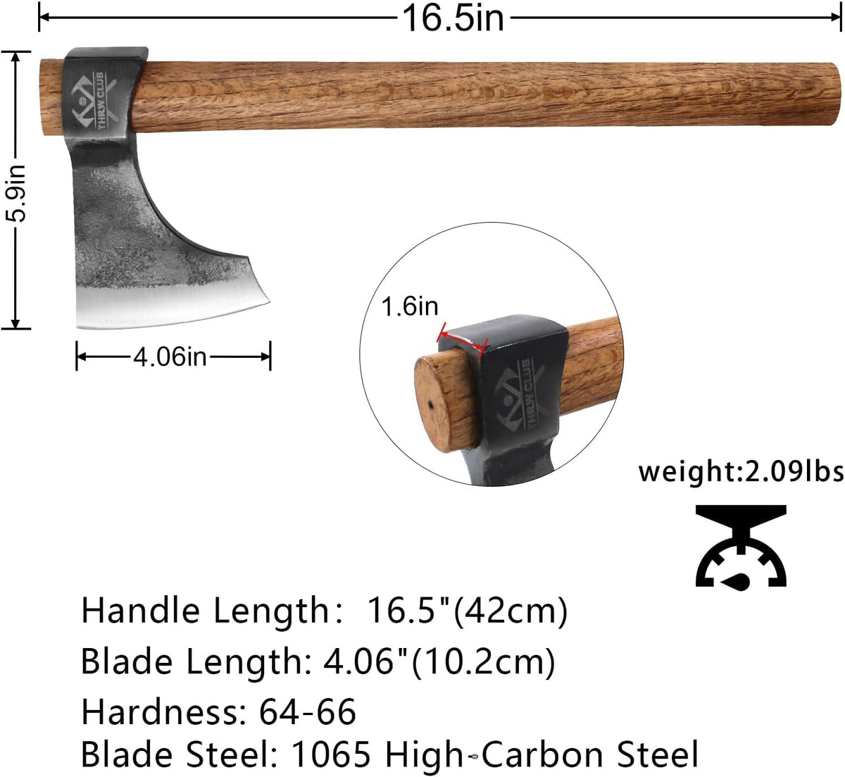 Throwing Axe Set, 16.5" Throwing Tomahawk with 1065 High Carbon Steel & Wooden Handle, Perfect for Axe Throwing Game for Backyard, Competition and Recreation