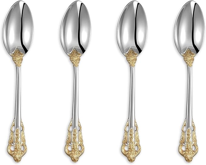 KEAWELL Luxury 6.3" Teaspoons, 18/10 Stainless Steel, Gorgeous Small Spoons, Stirring, Mixing, Sugar, Cake, Dessert Spoons, Mini Antipasto spoons (Gold Accent)