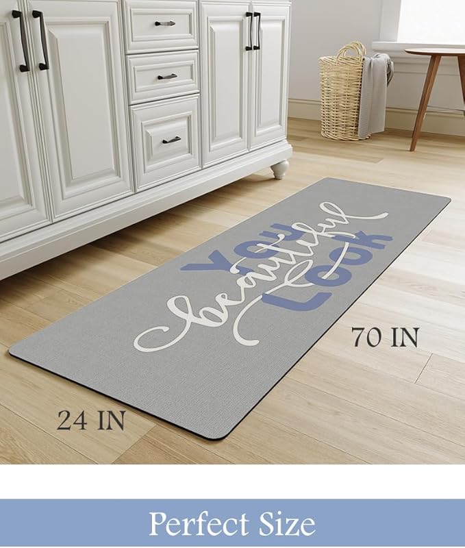 MontVoo-Bath Mat Rug Long Non Slip Super Absorbent Bathroom Runner Stain Resistant Quick Dry Thin Bathroom Mat Fit Under Door-24"x70",Blue-Look