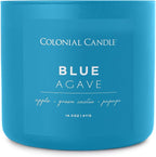 Colonial Candle Blue Agave Scented Jar Candle, Pop of Color Collection, 3 Wick, 14.5 oz - Up to 60 Hours Burn