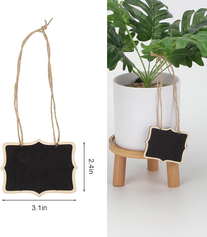 12 Pcs Mini Rectangle Chalkboard Label for Message Board Signs, Mini Wooden Chalkboards Signs, Small Hanging Blackboard Labels for Wedding Party Crafts Name Tags, 3.1x2.4 Inch