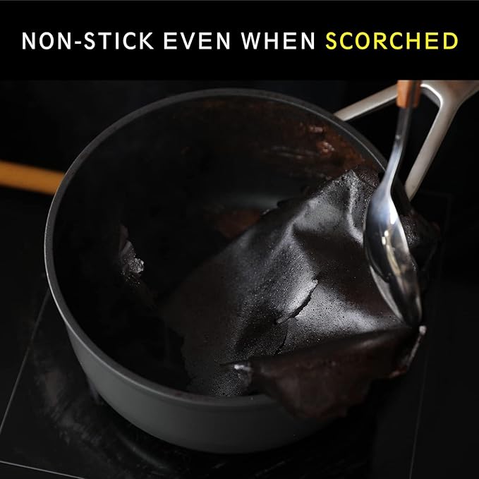 MSMK 1.5 Quart Saucepan with lid, Burnt also Non stick, Induction, Scratch-resistant, Small Cooking Pot