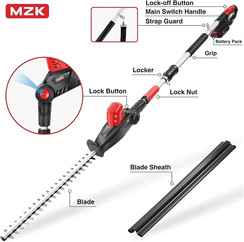 MZK 20V Cordless Hedge Trimmer, Bush & Shrub Cutter, 23-Inch Blade
