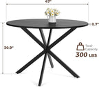 Unovivy 47" Round Dining Table for 4-6, Space Saving Circle Kitchen Dinner Table, Industrial Mid Century Modern Dining Room Desk for Kitchen, Apartment, Black