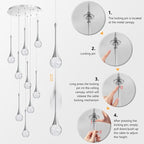 9 Light Modern Glam Crystal Chandelier for High Ceiling LED Dimmable Ceiling Pendant Light Staircase Foyer Enterway Living Room Chandelier Lighting Antique Silver