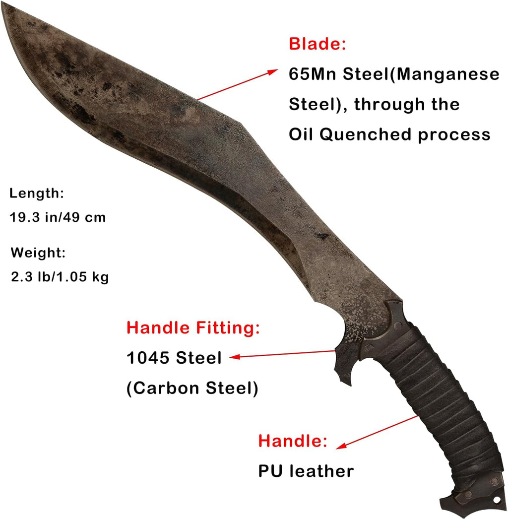 Full Tang Manganese Steel Machete Sword with Sheath for Collection, Practice, Outdoor Use-19.3 Inch