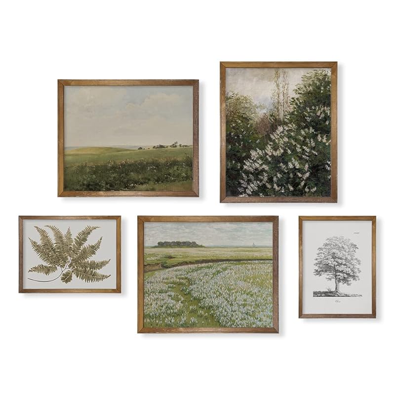 Vintage Farmhouse Wall Decor - Nature Plant Neutral Wall Art for Boho French Country Kitchen Bathroom Bedroom Picture Poster Print, Sage Green Room Decor Aesthetic Botanical Cottagecore 5 Set Unframed
