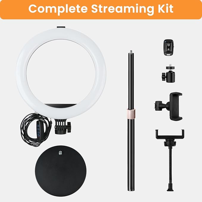 MACTREM 10“ Desk Ring Light with Stand, Desktop LED Circle Halo Light with Phone Holder for Computer Zoom Meeting, Laptop Light for Conference Video Calls, Live Streaming, Podcast, Selfie, Makeup
