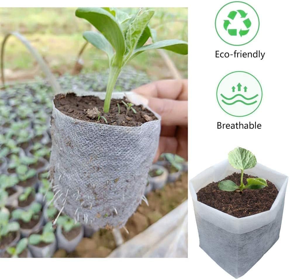 100Pcs Nursery Growing Bags，5.8"x5"nonwoven Fabric Seedlings Grow Bag for Plants，Fabric Plant pots,Potato, Flower, Tomato Solid Seed Starter Bags