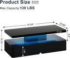 MXV Modern Coffee Table, 47 Inches Coffee Tables with 16 Colors LED Lights, 2 Tier Rectangular Center Table, Large Storage Space, High Glossy Wooden Tea Table for Living Room, Bedroom, Office, Black
