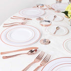 WDF 120 Pieces Rose Gold Plastic Silverware- Disposable Flatware Set-Heavyweight Plastic Cutlery- Includes 40 Forks, 40 Spoons, 40 Knives for Valentine's Day, Mother's Day,Wedding&Party