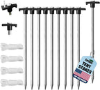 Eurmax USA Galvanized Non-Rust Camping Family Tent Pop Up Tent Stakes Canopy Anchors Heavy Duty 10pc-Pack, with 4x10ft Ropes & 1 Stopper(Black)
