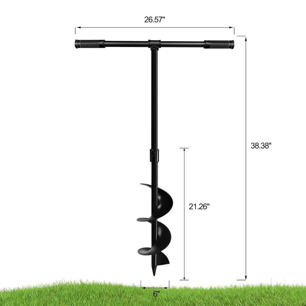 Heavy-Duty Manual Garden Auger Drill Bit - 6" x 38" Plant/Fence Hole Digger for Bulbs, Trees, Seedlings, Umbrellas & More - Eco-Friendly Hand-Powered Spiral Planter
