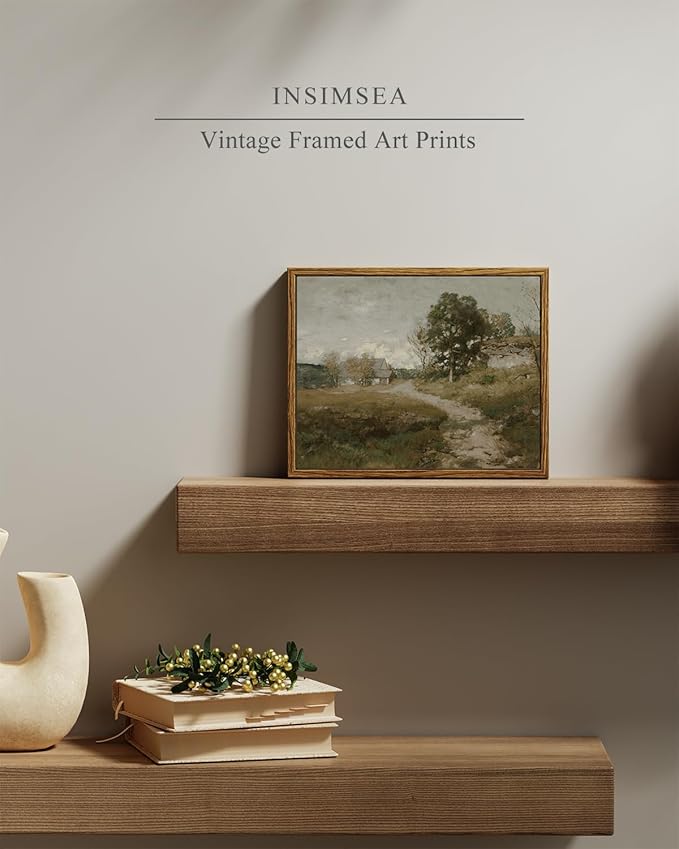 InSimSea Framed Canvas Wall Art, Vintage Outskirts Painting Prints for Farmhouse & Bedroom Decor, Small Bathroom Wall Art, 8"x10"