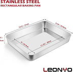 Leonyo Rectangular Cake Pan, 12⅓ x 9¾ x 2 Inch Stainless Steel Baking Trays, Nonstick & Oven Safe, Deep Lasagna Pan for Focaccia, Bread, Brownies, Casseroles