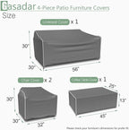 Gasadar Patio Furniture Covers, 4-Piece Outdoor Furniture Cover Waterproof for Patio Loveseat, Chair and Coffee Table, 500D Heavy Duty, Grey