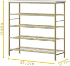 Shoe Rack Organizer 5 Tier for Closet Entryway Free Standing Metal Storage Shoe Shelf with MDF Top Board，Gold
