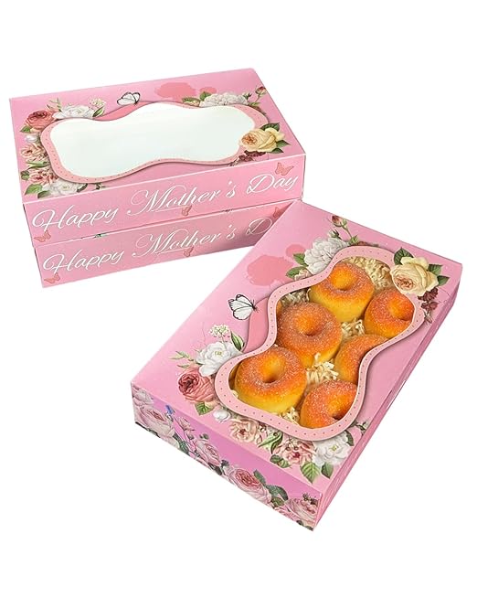 qiqee Mother's Day Auto-pop up Cookie Boxes with Window 24packs 12x8x2.5 Inch Bakery Box Pastry Box for Mother''s Day