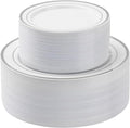 100PCS Silver Plastic Plates Set, 50 10.25 inch Dinner Plate and 50 7.5 inch Dessert Plates, Premium Disposable Plates for Party, Wedding