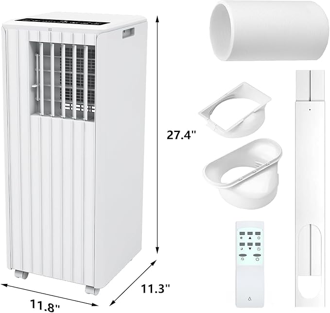 8000 BTU Portable Air Conditioner, Portable AC Unit with Fan & Dehumidifier, Air Conditioner Portable for Rooms Up to 350 Sq Ft, Remote Control, 24H Timer for Bedroom, Office, Apartment, White
