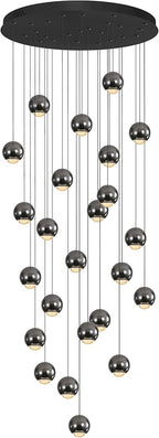 Farmhouse Crystal Chandelier, Luxury Hanging Lights High Ceiling Pendant Lighting for Foyer Staircase 24 Lights Black Chandelier Dimmable 2700k-6000k