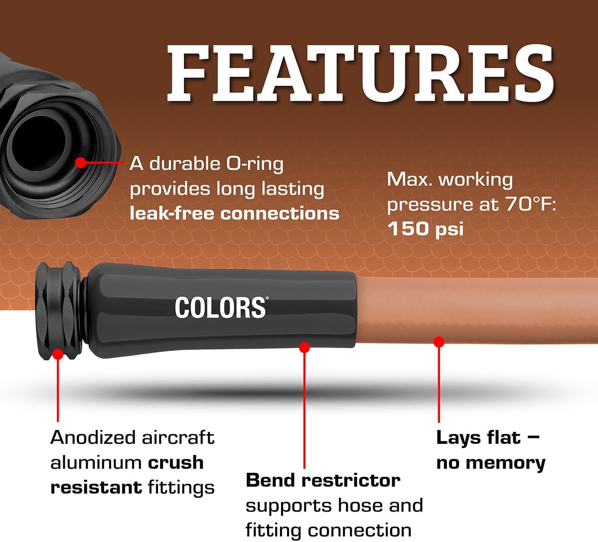 Flexzilla Colors Garden Hose 5/8 in. x 100 ft., Lightweight All-Weather Water Hose, Durable and Flexible, Leak-Free Connections, Red Clay