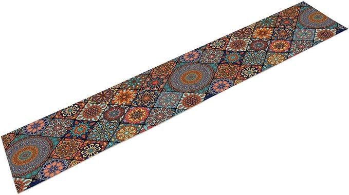 Bohemian Table Runner, Colorful Vintage Indian Mandala Floral Table Runners for Kitchen Dining Coffee Table Indoor Outdoor Party Decor, 13x120inch