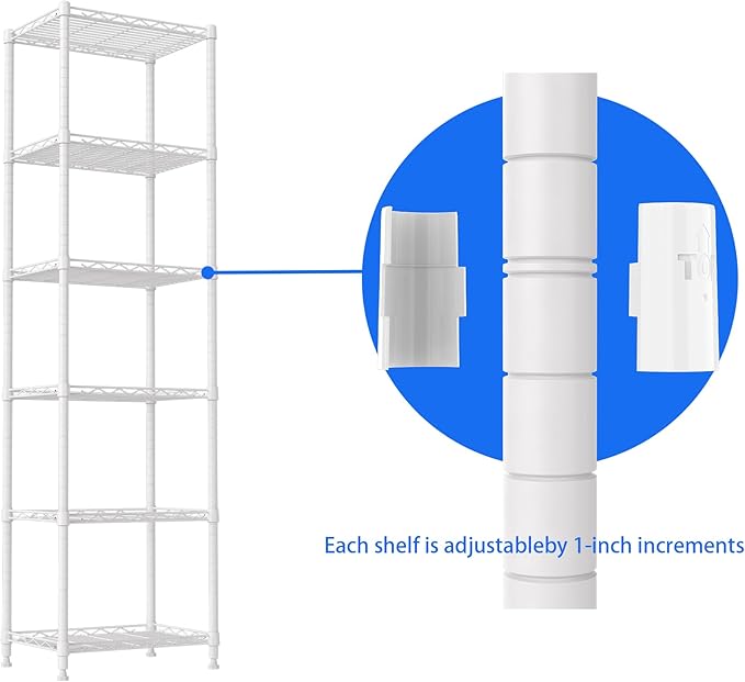 REGILLER 6 Wire Shelving Steel Storage Rack Adjustable Unit Shelves for Laundry Bathroom Kitchen Pantry Closet(White,11.7" D x 16.8" W x 63" H)