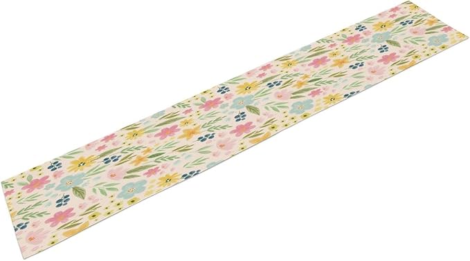 Floral Table Runner, Boho Style Watercolor Flower Green Leaf Plant Rectangle Table Decoration for Dining, Party, Holiday,13in（33cm） W * 60in（152cm） L