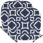 SleepMan Outdoor 17"x16" Chair Cushions with Ties Set of 2, Water Resistant All Weather U-Shape Seat Pads for Patio Garden Furniture Indoor Fade Resistant Patio Cushions (Blue Geo)