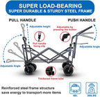 SKYMANOR Collapsible Wagon with Removable Canopy, 3-in-1 Heavy Duty Garden Cart with Big All-Terrain Wheels, Brakes, Adjustable Push Pull Handle, Cooler Bag, 300LBS Wagon Cart for Camping (Blue)