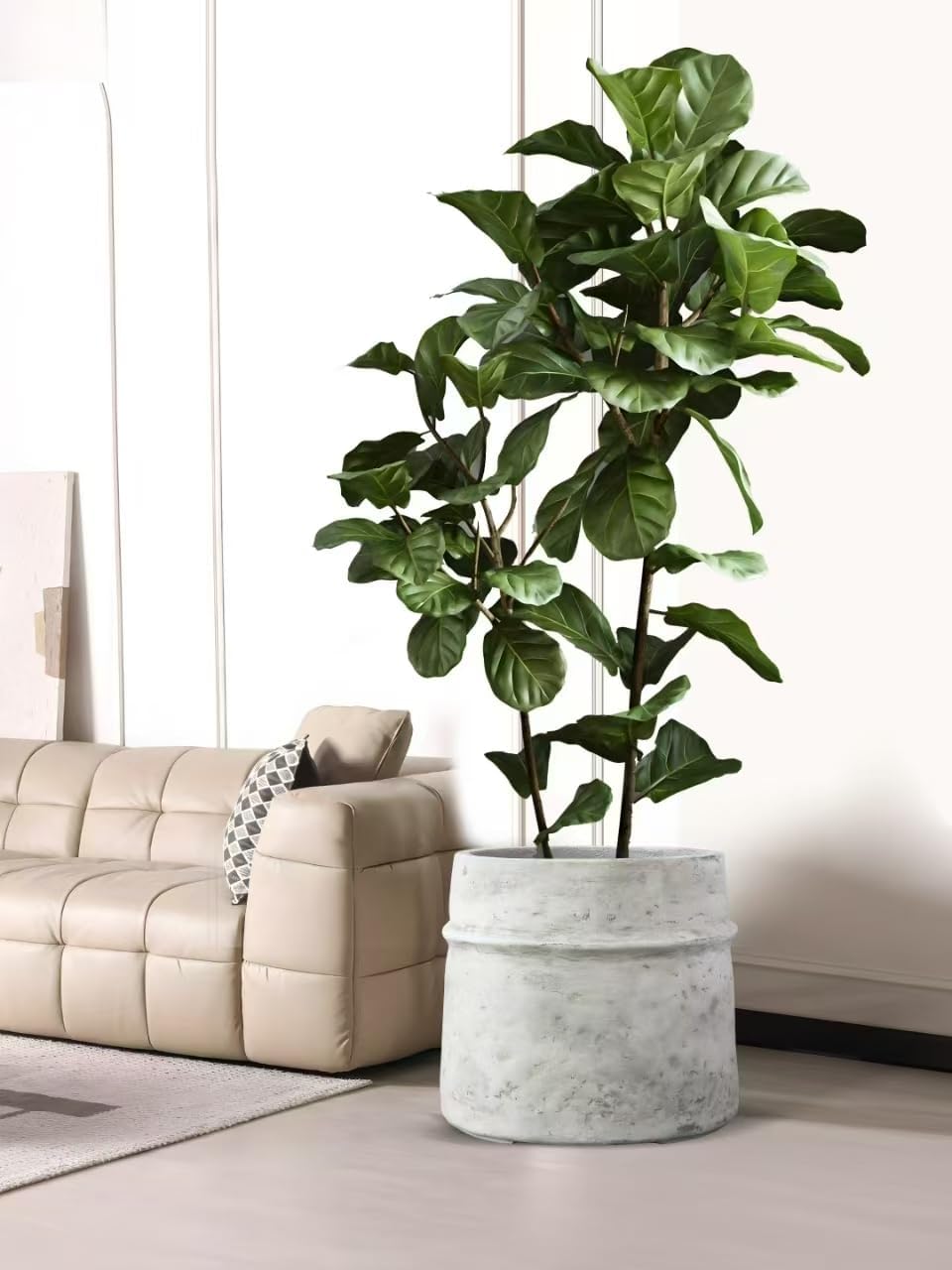 Craft flowerpots 18"+13"+9" Dia Round Concrete Planter Set of 3 Large Outdoor/Indoor Planter Pots Containers with Drainage Holes and Rubber Plug for Home Garden (White, Large)