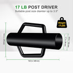 Fence Post Driver with Handle,17LB Hand Post Pounder,3.7 inches Inner Dia. Pole Rammer, Farm Wire Fencing for T Post, U-Channel Sign and Wooden Post, Black