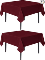 sancua Square Tablecloths 70x70 Inch Burgundy, 2 Pack - Fabric Table Cloth for Square or Round Tables, Washable Polyester Table Cover for Christmas Dinner, Holiday Party, Decorative Display Tables