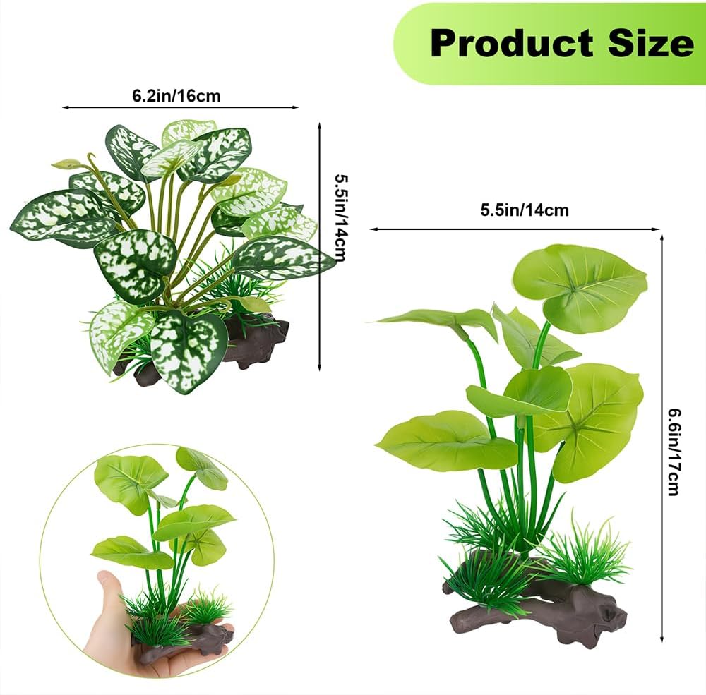 3-Pack Artificial Aquarium Plants Set - 2×6 inch & 1×5 inch Realistic Plastic Fish Tank Decor with Weighted Base for Betta Tanks, Aquascaping, Reptile Terrariums