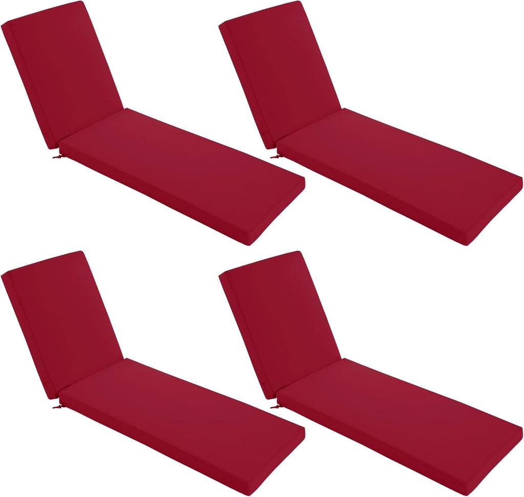 Chaise Lounge Cushions Outdoor Set of 4 - Waterproof and Fade Resistant Sun Lounger Replacement Cushions - Patio Lounger Pads with Removable Cover for Pool, Deck, Lawn, 80 x 26 x 3 Inch, Red