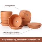 INGOFIN 5 Inch Terracotta Shallow Pots Set with Saucer - Ceramic Clay Pots with Drainage Hole, Terra Cotta for Plants for Indoor Outdoor Plants, Set of 6