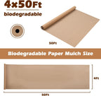 4 x 50 Ft Biodegradable Paper Weed Barrier Heavy Duty Biodegradable Landscape Fabric Garden Bed Grass Garden Paper Weed Control Barrier Weed Paper for Landscaping