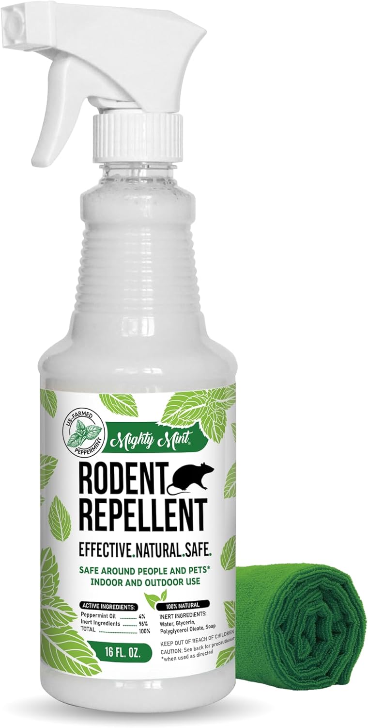Mighty Mint Peppermint Oil Rodent Repellent Spray – Natural Indoor & Outdoor Control for Mice and Rats – Plant-Based, Extra-Strong Formula - 16 oz