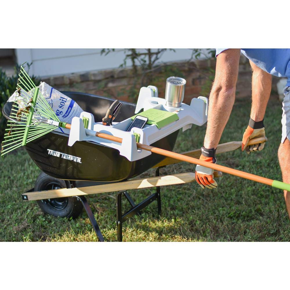 The Burro Buddy, USA Made Lawn/Garden Tray for All 4-6 cu. ft. wheelbarrows. Holds rake, Shovel, Short Handle Tools, Drinks & Water Tight Storage for Phone. Wheelbarrow not Included. Great Gift!