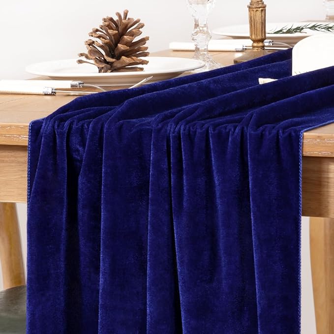 MLMC 2 Pack Royal Blue Velvet Table Runner 10ft Glossy Luxury Velvet Cotton Table Runner 20x120 Inches Wedding Runner for Bridal Shower Birthday Party Decor