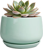 G EPGardening Ceramic Plant Pots - 6 Inch Pot for Plants, Ceramic Planter with Drainage and Saucer, Flower Indoor Outdoor Planter, Modern Bathroom Decor, Birthday Gifts, Green