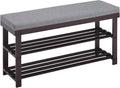Apicizon 3-Tier Shoe Rack for Entryway, Bamboo Shoe Bench with Cushion Padded Seat, Small Shoe Organizer with Storage for Indoor Entrance Hallway Bedroom Living Room, 35.4 Inches, Brown