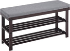 Apicizon 3-Tier Shoe Rack for Entryway, Bamboo Shoe Bench with Cushion Padded Seat, Small Shoe Organizer with Storage for Indoor Entrance Hallway Bedroom Living Room, 35.4 Inches, Brown