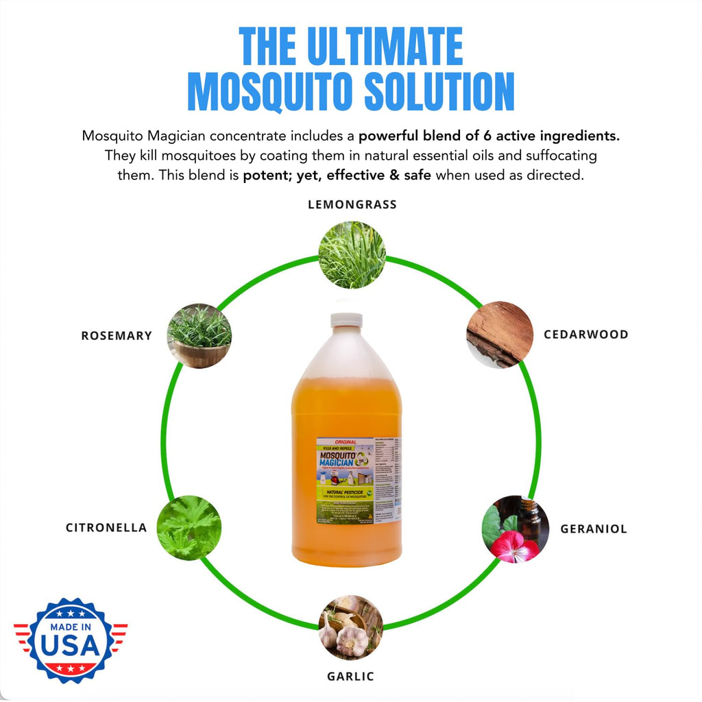 Mosquito Magician Hose End Sprayer with 1 Gallon Liquid Concentrate – Outdoor Mosquito Killer, Flea Yard Spray, Fire Ant Control, Safe for People & Pets, Mosquito Repellent for Lawn, Patio & Plants