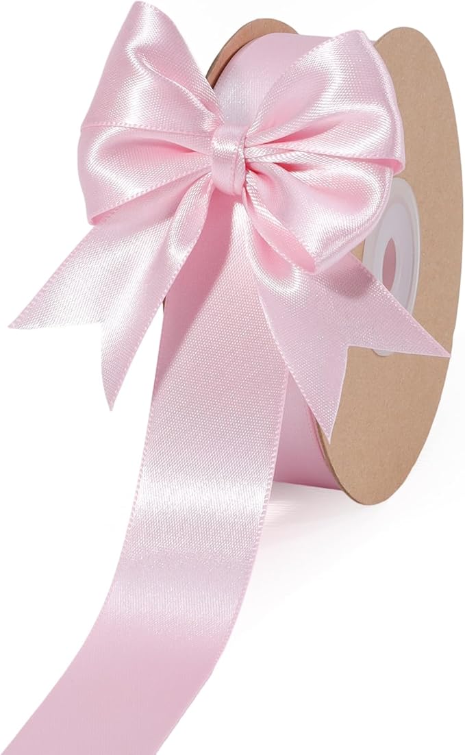 LaRibbons Light Pink Satin Ribbon 1 Inch 50 Yards Luxury Double Faced Pink Silk Ribbon for Gift Wrapping Flower Bouquet Crafts Wedding BabyShower Decoration
