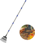 Rake for Leaves, 8" Wide 11 Tines Small Metal Hand Garden Adjustable Lawn Yard Shrub Kids Leaf Rake Heavy Duty Garden Tool for Gardening