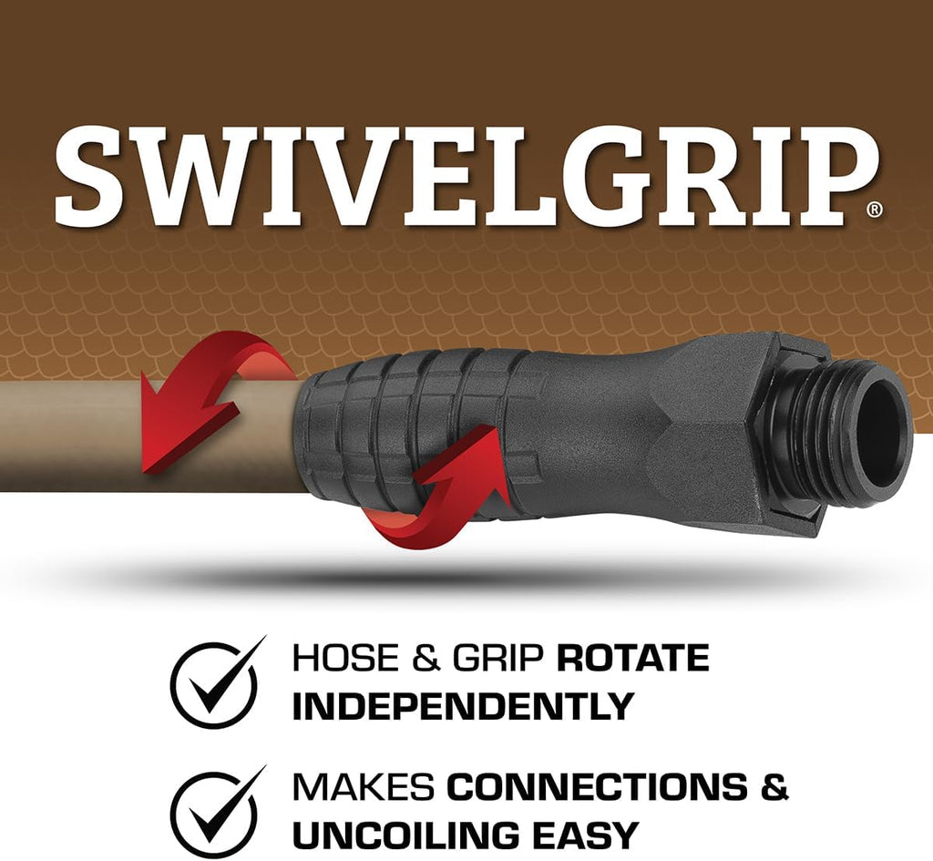 Flexzilla Colors SwivelGrip Garden Hose 5/8 in. x 100 ft., Lightweight All-Weather Water Hose, Durable and Flexible, Leak-Free Connections, Brown Mulch