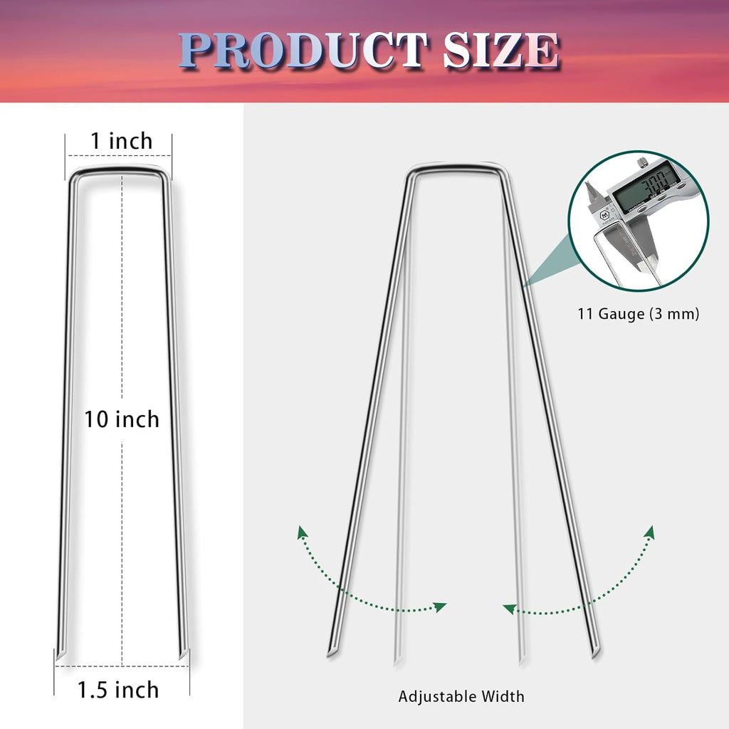 Gtongoko 120 Pack Galvanized Landscape Staples Garden Plant Cover Stakes 10 Inch 11 Gauge SOD Staples Ground Fence Stakes for Landscaping Securing Weed Barrier Fabric