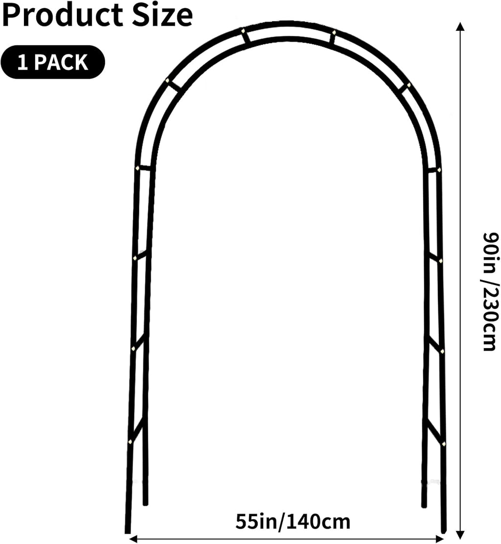 RUBFAC 94" Metal Garden Arch Trellis for Climbing Plants Outdoor, Garden Arbors and Arches, Wedding Arch Frame Archway for Balloons Pumpkin Vines Halloween Christmas Party Decoration, Black